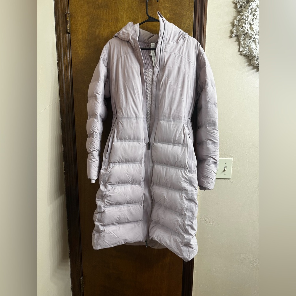 Lululemon puffer Sleet Street Long Jacket in light purple
